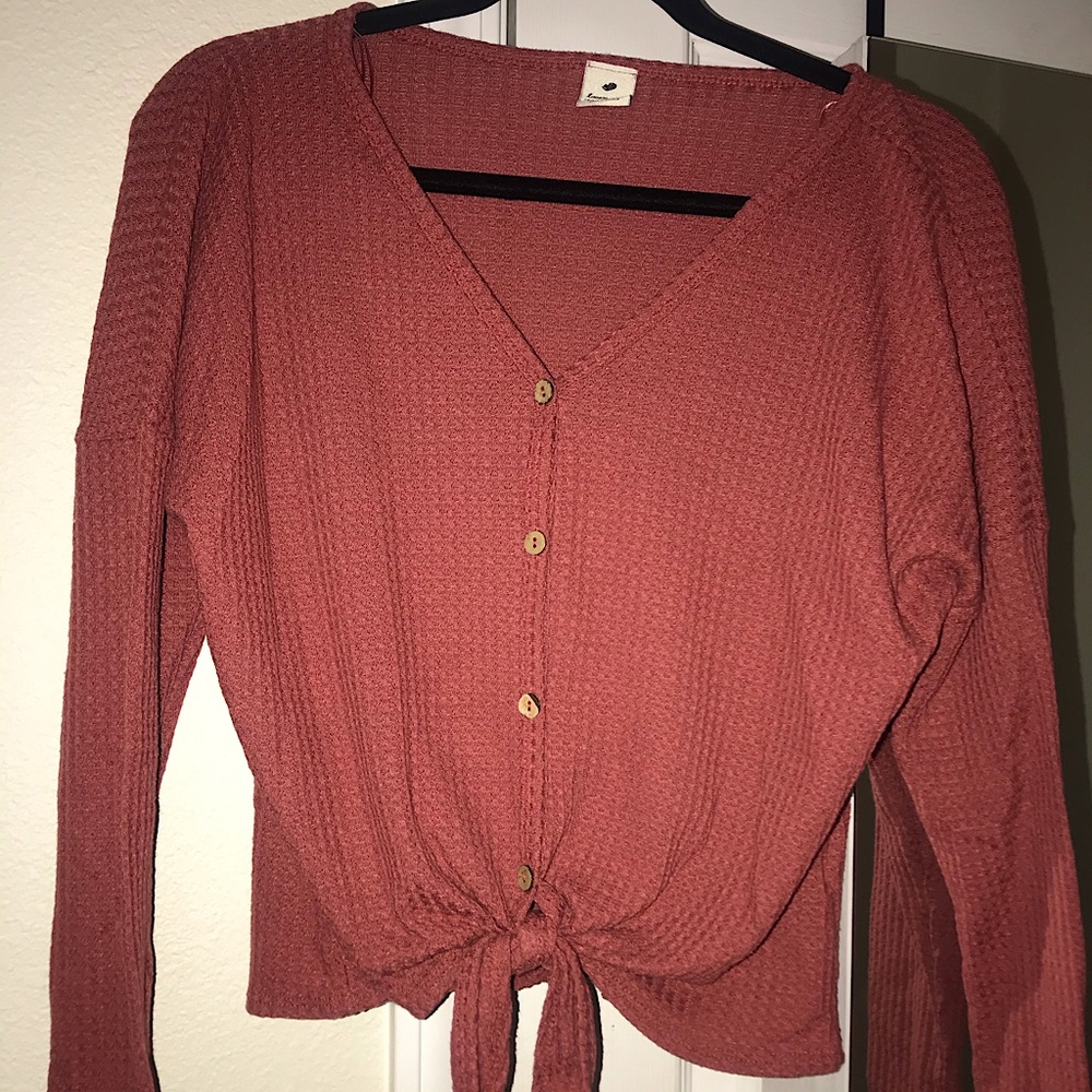 Boutique Red Long Sleeve with Tied Knot
